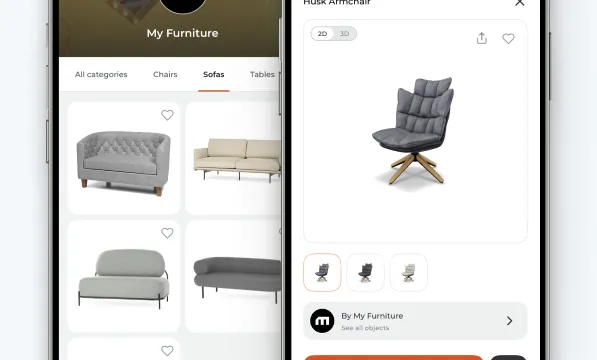 A furniture app opening a 3D product instantly on an iPhone