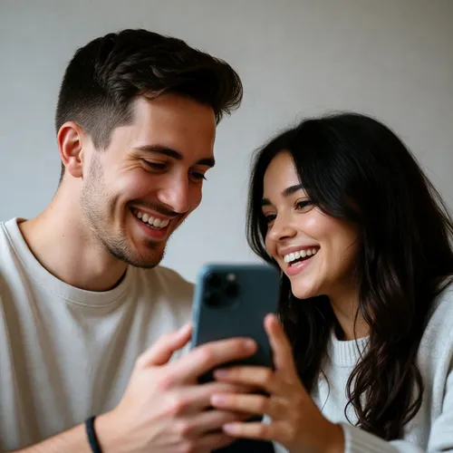 A couple looking at a product in augmented reality on a phone
