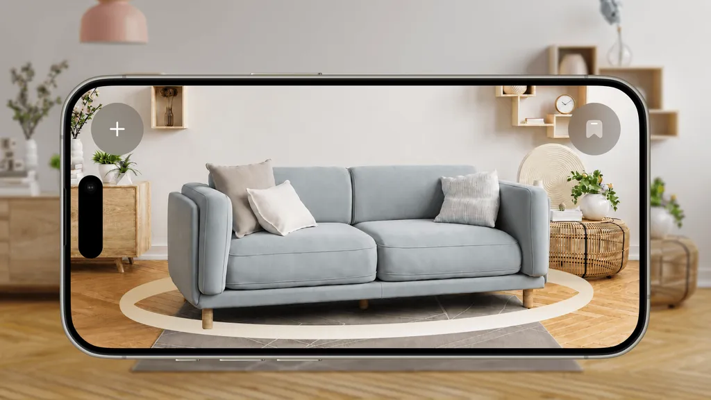 A product previewed in a real room through the Vizbl AR viewer on a phone