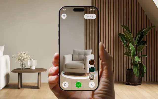 Core AR app: a product placed in a real room at true scale