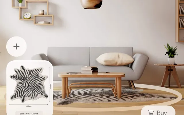 A rug generated from a top-down product photo and placed on a real floor