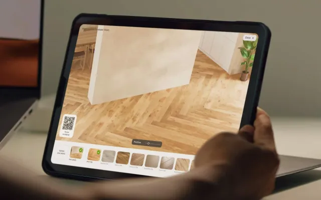 Flooring app: flooring finishes swapped in a real room