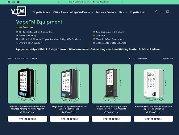 The VapeTM online store with its wall-mounted vape vending machines