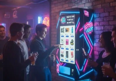 Customers gathering around a VapeTM machine at a venue