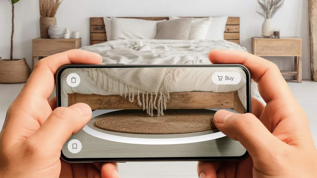 A rug shown at true scale on a real floor through AR
