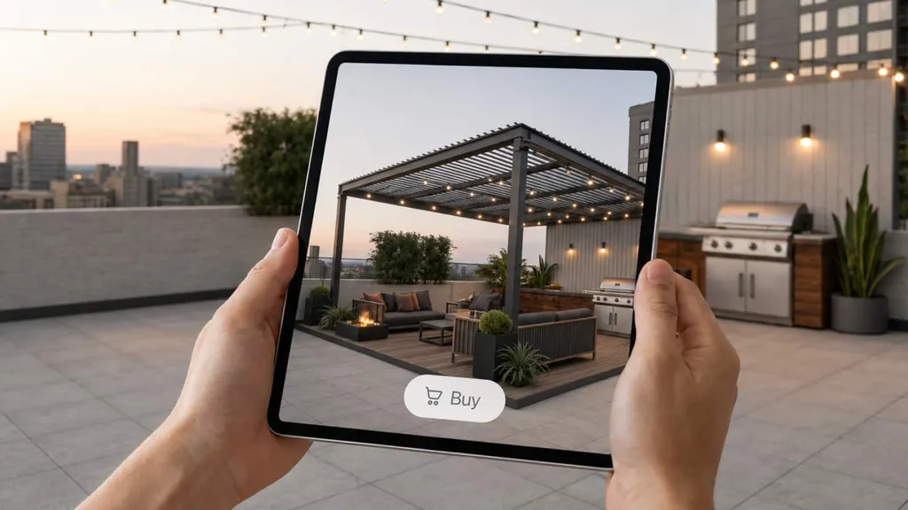 A sales associate placing a large product at true scale in AR from a tablet