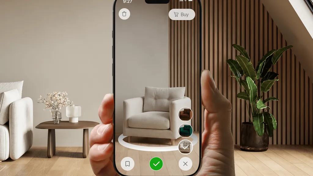 A product shown in a real room through AR at true scale