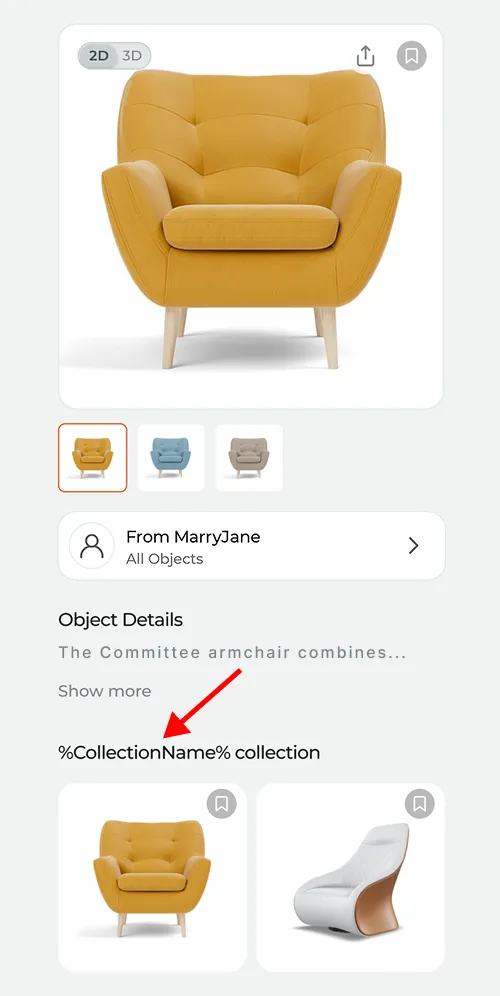 Objects from the same collection are shown below the selected item.