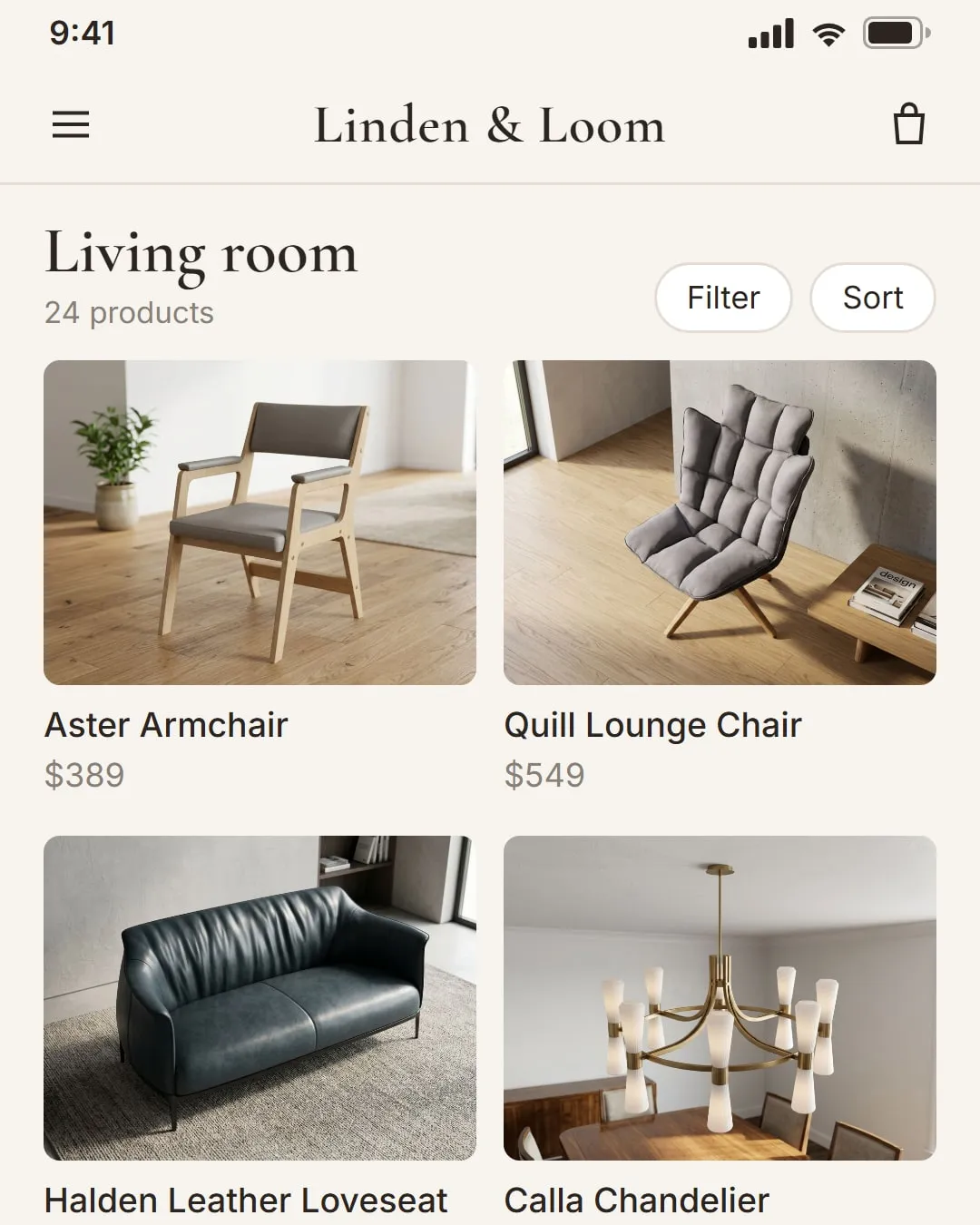 A product list with no way to tell which products have AR