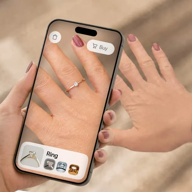 Photorealistic virtual try-on of a diamond ring on a customer hand