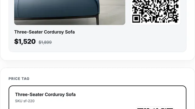 A price tag with a QR code that opens the product in AR
