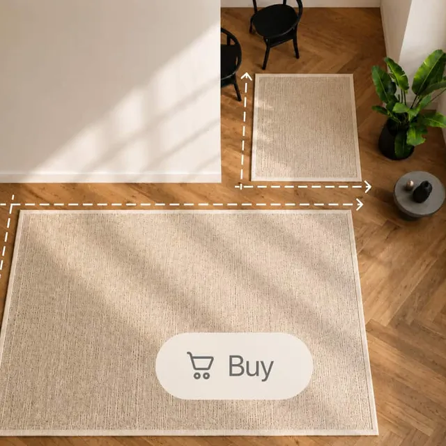 A rug placed at true scale under existing furniture in AR