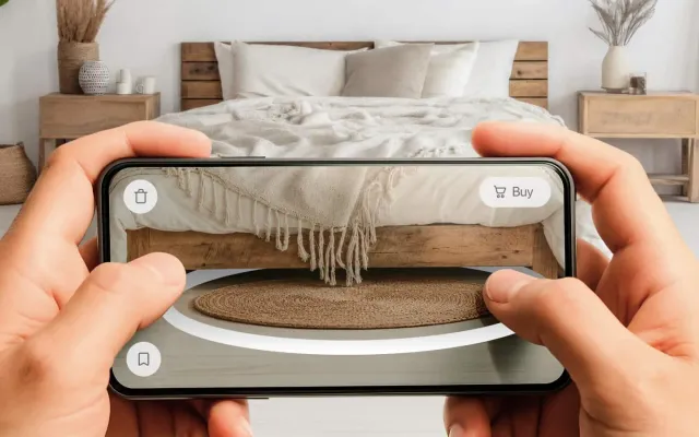 Rugs app: a rug shown on a real floor at actual size