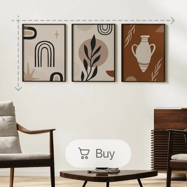 Wall art snapping into an evenly distributed gallery wall in AR