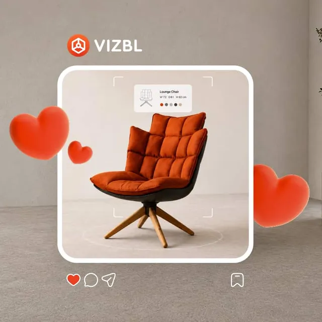 A product card of a lounge chair collecting likes in the social feed